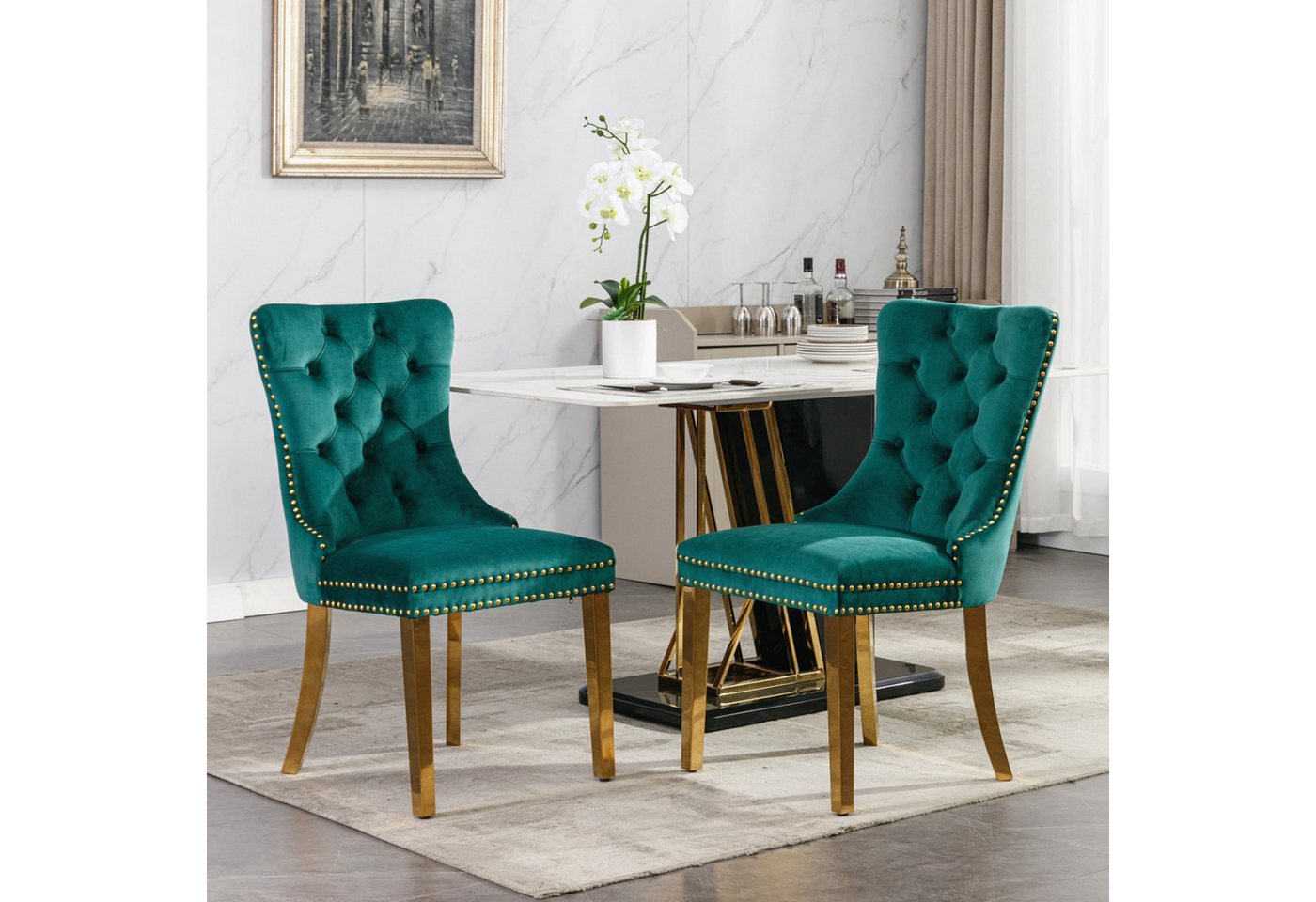 Fanttik Esszimmerstuhl Esszimmerstühle 2er-Set, Küchenstuhl, Polsterstuhl, (Küchenstuhl mit einzigartigem Runde Zugringe auf der Rückseite), mit Samtbezug Küchenstuhl für Esszimmer Wohnzimmer von Fanttik