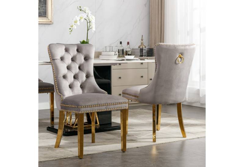 Fanttik Esszimmerstuhl Esszimmerstühle 2er-Set, Küchenstuhl, Polsterstuhl, (Küchenstuhl mit einzigartigem Runde Zugringe auf der Rückseite), mit Samtbezug Küchenstuhl für Esszimmer Wohnzimmer von Fanttik