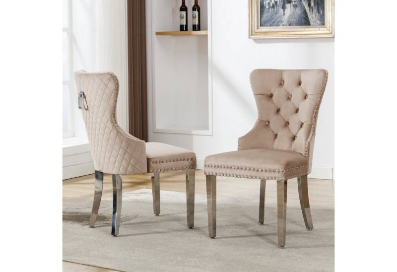 Fanttik Esszimmerstuhl Esszimmerstühle 2er-Set, Küchenstuhl, Polsterstuhl, Esszimmerstuhl (Armlehnenstuhl für Esszimmer Wohnzimmer, Küchenstuhl,mit Samtbezug), Polsterstuhl mit Nagelkopfbesatz,Stützbeine aus Metall von Fanttik