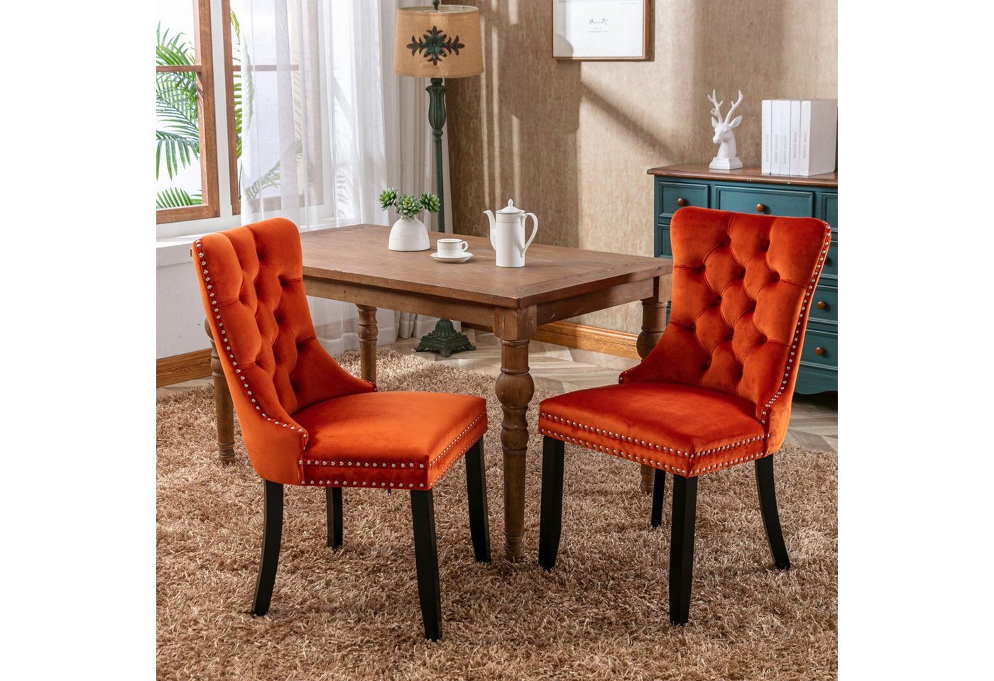 Fanttik Esszimmerstuhl Esszimmerstühle 2er-Set,mit Massivholzbeinen (Küchenstuhl Wohnzimmerstuhl), für Esszimmer,Wohnzimmer oder als Akzentstuhl in anderen Bereichen von Fanttik