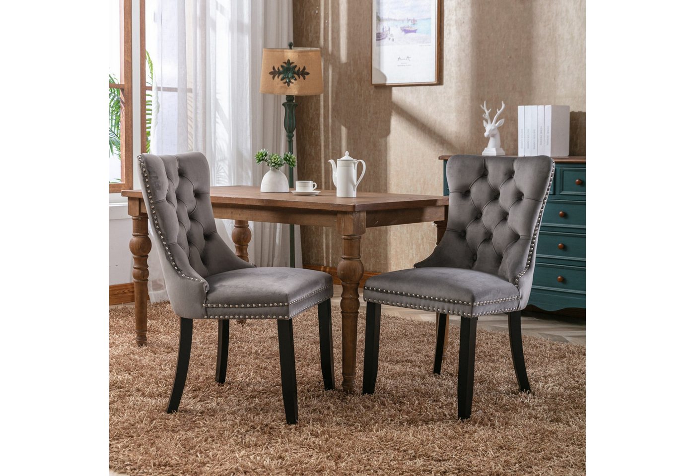 Fanttik Esszimmerstuhl Esszimmerstühle 2er-Set,mit Massivholzbeinen (Küchenstuhl Wohnzimmerstuhl), für Esszimmer,Wohnzimmer oder als Akzentstuhl in anderen Bereichen von Fanttik