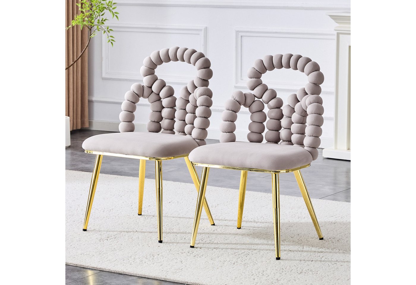 Fanttik Esszimmerstuhl Esszimmerstühle Set mit Kugelketten-Rückenlehne, Wohnzimmerstuhl (Samt-Esszimmerstühle (2er-Set),Goldene Stuhlbeine & Rahmen), ideal für Esszimmer, Garderobebereiche und Wohnräume von Fanttik