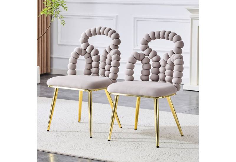 Fanttik Esszimmerstuhl Esszimmerstühle Set mit Kugelketten-Rückenlehne, Wohnzimmerstuhl (Samt-Esszimmerstühle (2er-Set),Goldene Stuhlbeine & Rahmen), ideal für Esszimmer, Garderobebereiche und Wohnräume von Fanttik