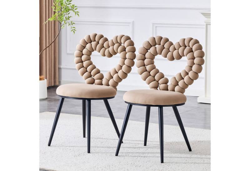 Fanttik Esszimmerstuhl Esszimmerstühle Set mit herzförmig Rückenlehne, Wohnzimmerstuhl Samt (Goldene Stuhlbeine & Rahmen, Geflochtener Stil, 2er-Set), Vielseitig für Esszimmer, Garderobebereiche und Wohnräume von Fanttik