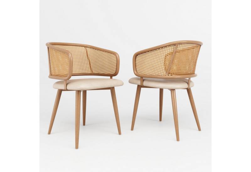 Fanttik Esszimmerstuhl Esszimmerstühle mit Rattan-Rückenlehne, Küchenstuhl 2 er Set (bequem und atmungsaktiv, moderner und einfacher Stil, 2 St), Geeignet für Restaurants,Wohnzimmer,Cafés,Arbeitszimmer oder Balkon von Fanttik