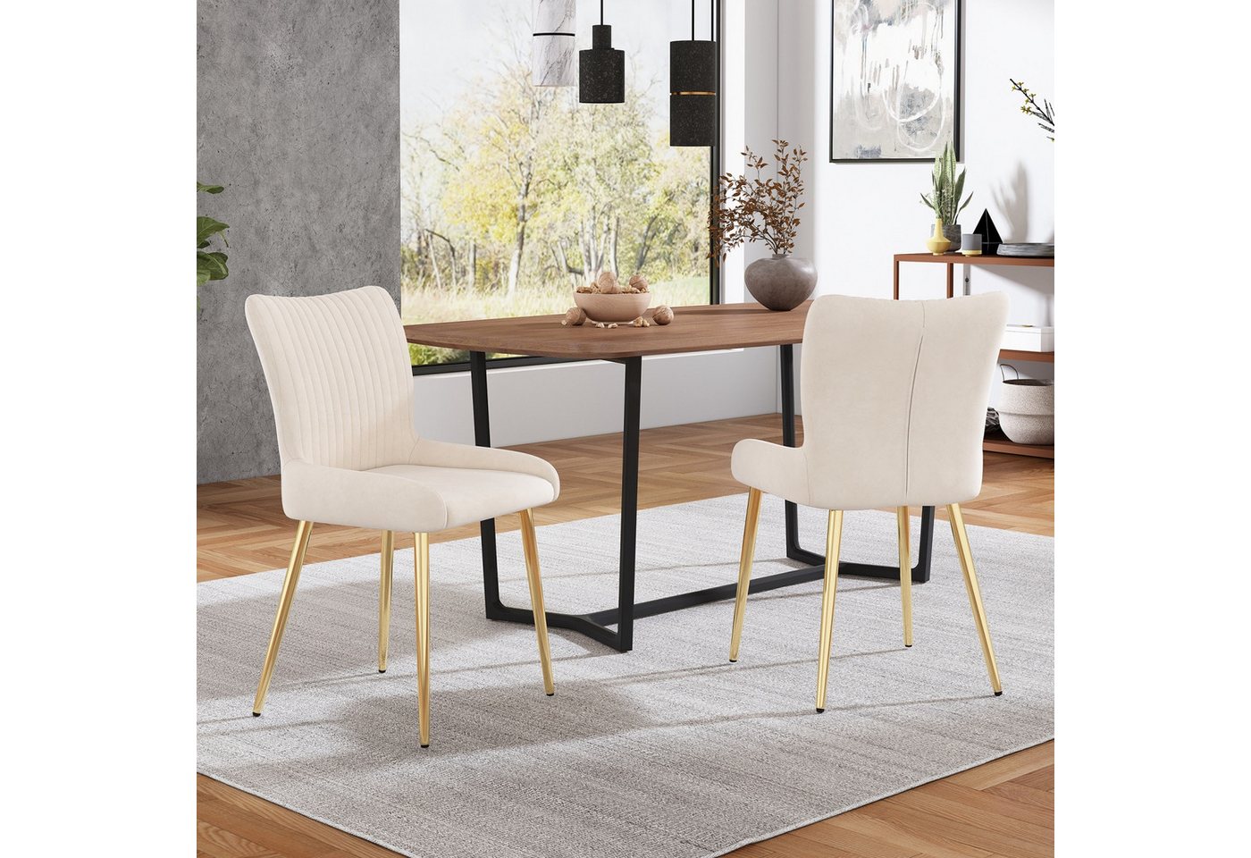 Fanttik Esszimmerstuhl Küchenstuhl 2er-Set, luxuriös Lounge-Stuhl, Samt-Esszimmerstuhl, (Esszimmerstuhl mit vier Metallstützbeinen, 2 St), Wohnzimmer, Schlafzimmer, für ein superweiches Sitzerlebnis von Fanttik