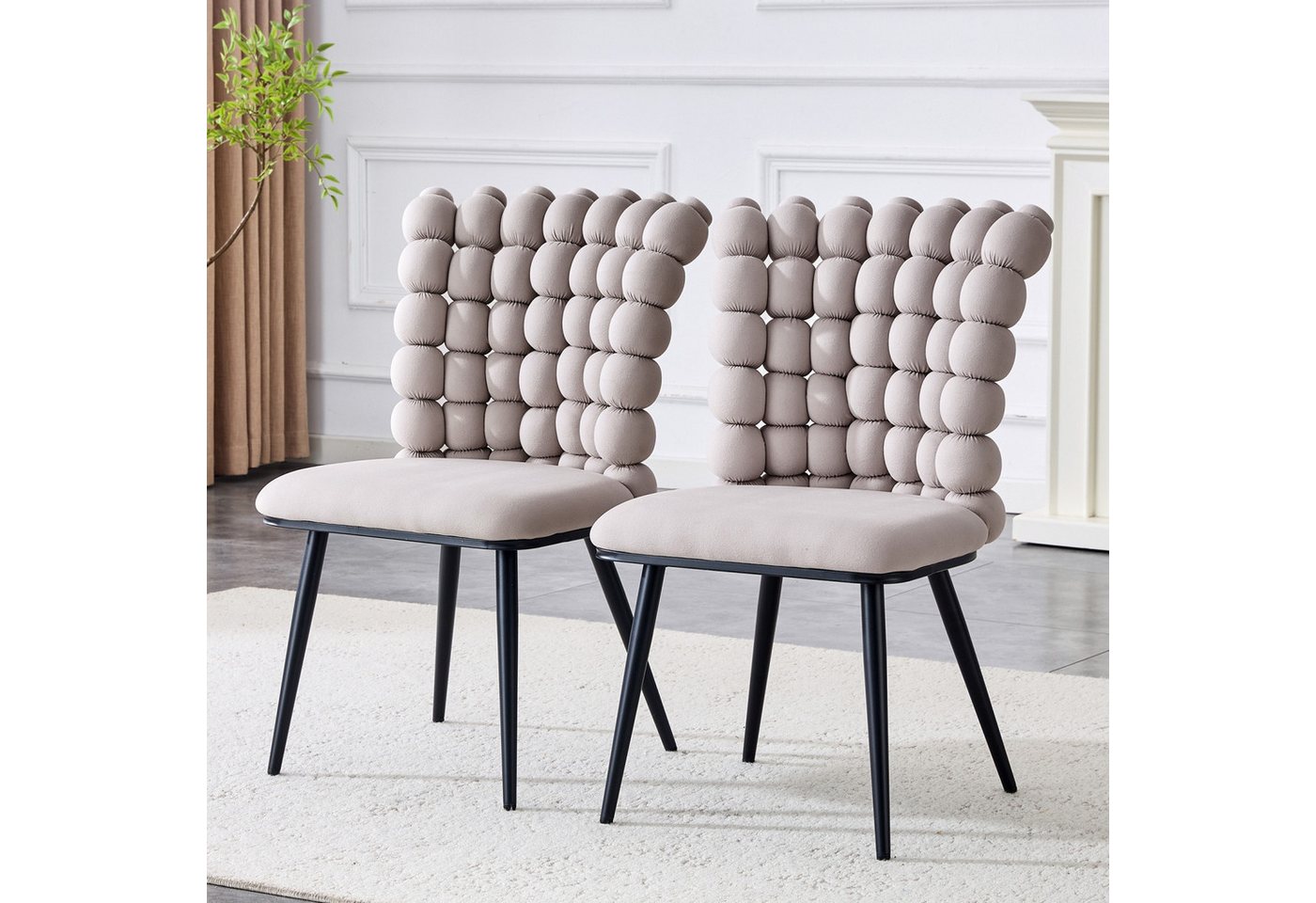 Fanttik Esszimmerstuhl Luxuriöse Samt-Stühle 2er mit Kugelketten Rückenlehne & Metallbeine (2er-Set Stühle Esszimmer, Kugelketten Stil, Polsterstühle), passend für Esszimmer, Wohnzimmer und Garderobebereiche von Fanttik