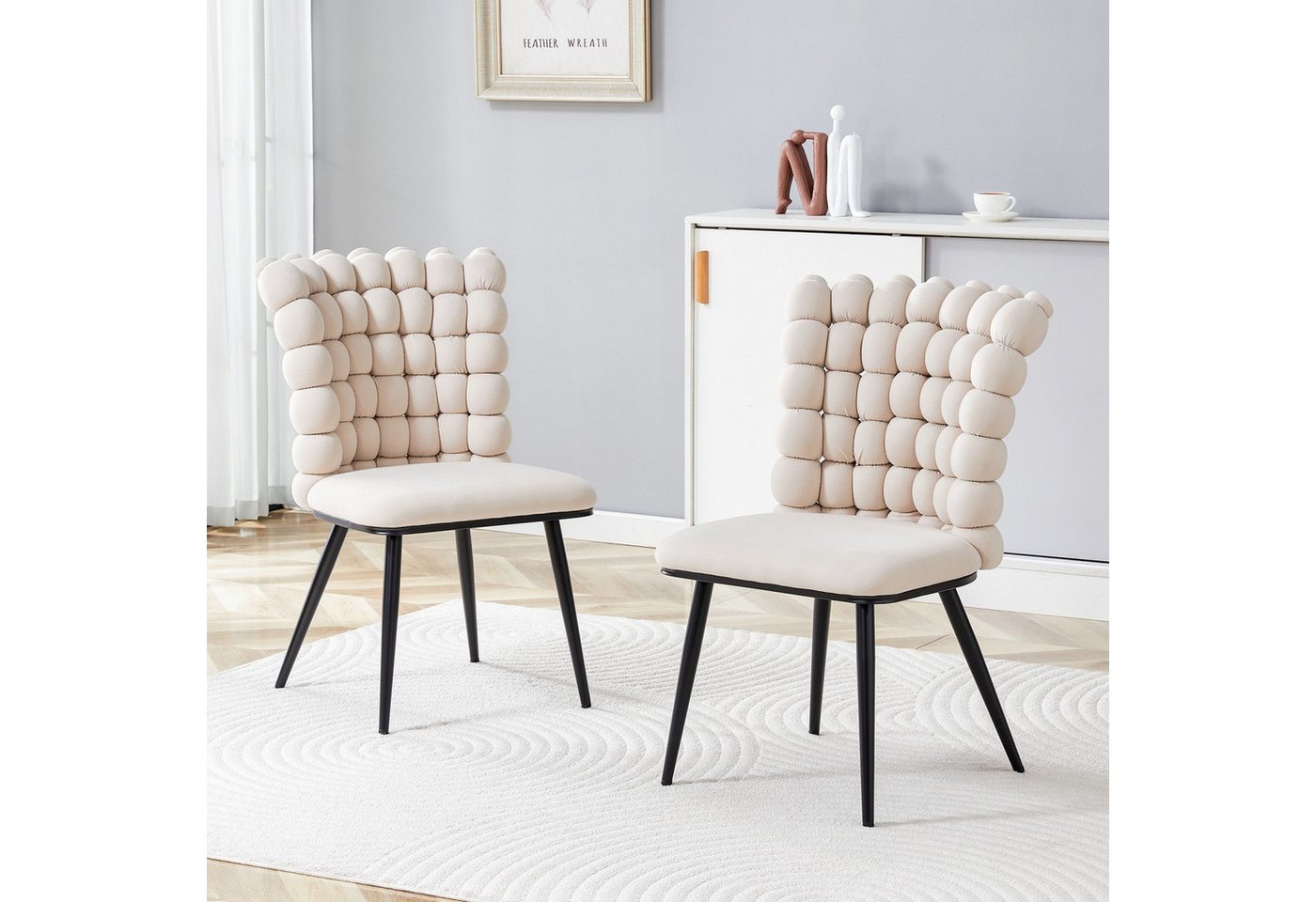 Fanttik Esszimmerstuhl Luxuriöse Samt-Stühle 2er mit Kugelketten Rückenlehne & Metallbeine (2er-Set Stühle Esszimmer, Kugelketten Stil, Polsterstühle), passend für Esszimmer, Wohnzimmer und Garderobebereiche von Fanttik