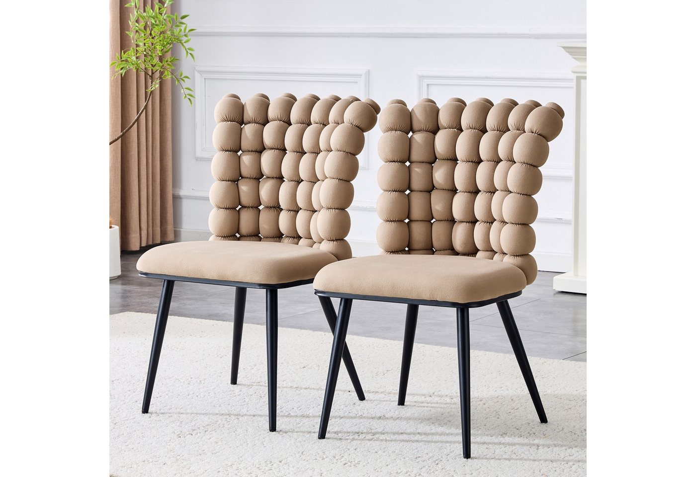 Fanttik Esszimmerstuhl Luxuriöse Samt-Stühle 2er mit Kugelketten Rückenlehne & Metallbeine (2er-Set Stühle Esszimmer, Kugelketten Stil, Polsterstühle), passend für Esszimmer, Wohnzimmer und Garderobebereiche von Fanttik