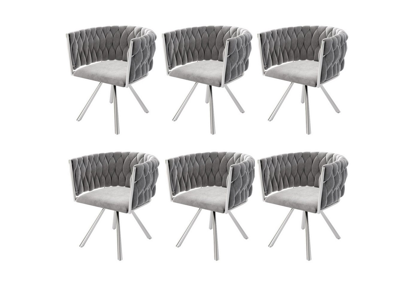 Fanttik Esszimmerstuhl Set mit runden Rückenlehne, Wohnzimmerstuhl aus Samt (2/4/6 Stück, Silber Gestell Wohnzimmer-Schlafzimmer-Drehstuhl, 6 St), Samt-Esszimmerstuhl, Freizeit-Drehstuhl mit Stützbeinen aus Metall von Fanttik
