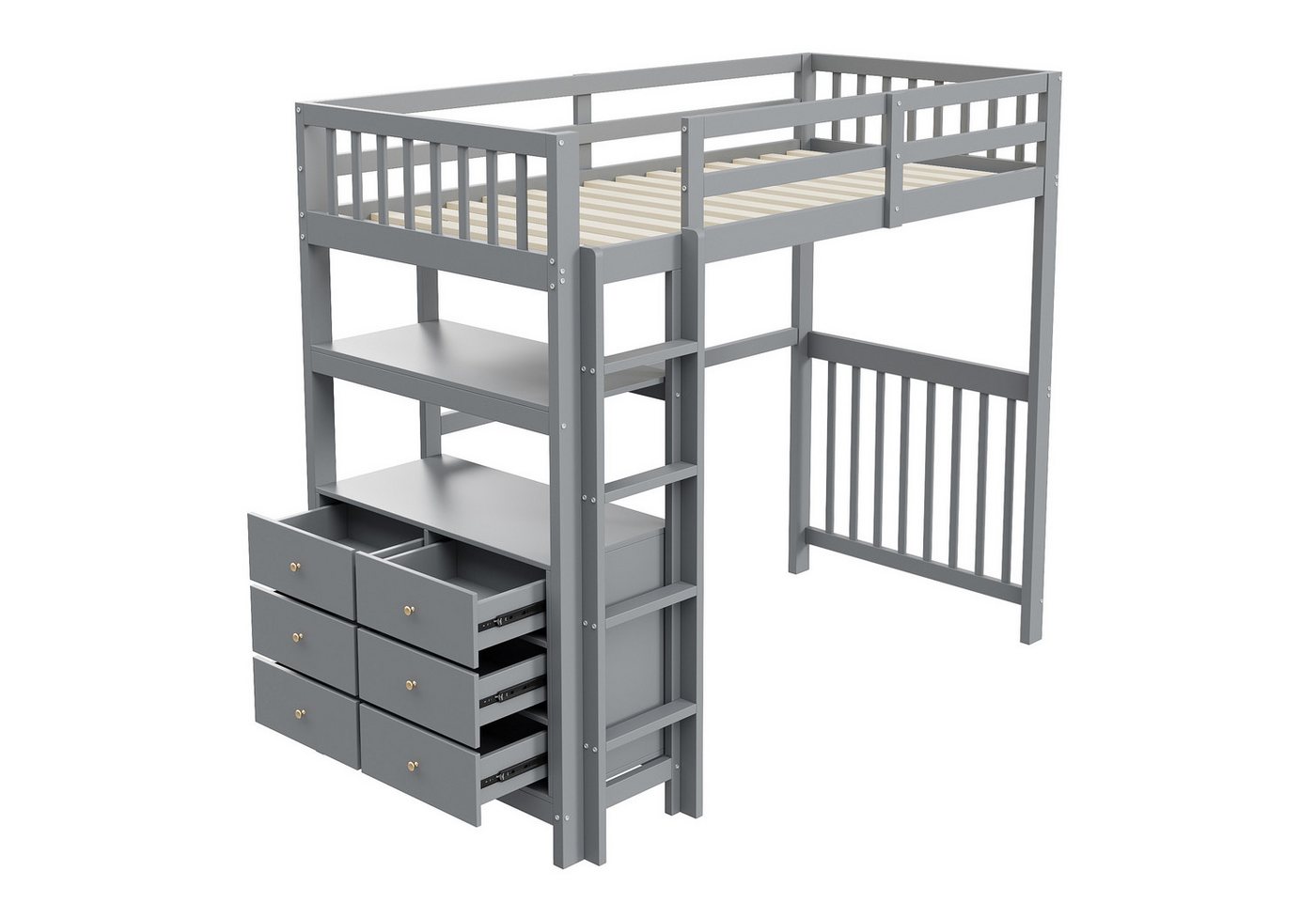 Fanttik Etagenbett Hochbett 90x200 mit Sicherheitsleiter Schubladen & Regalen Kiefernholz von Fanttik