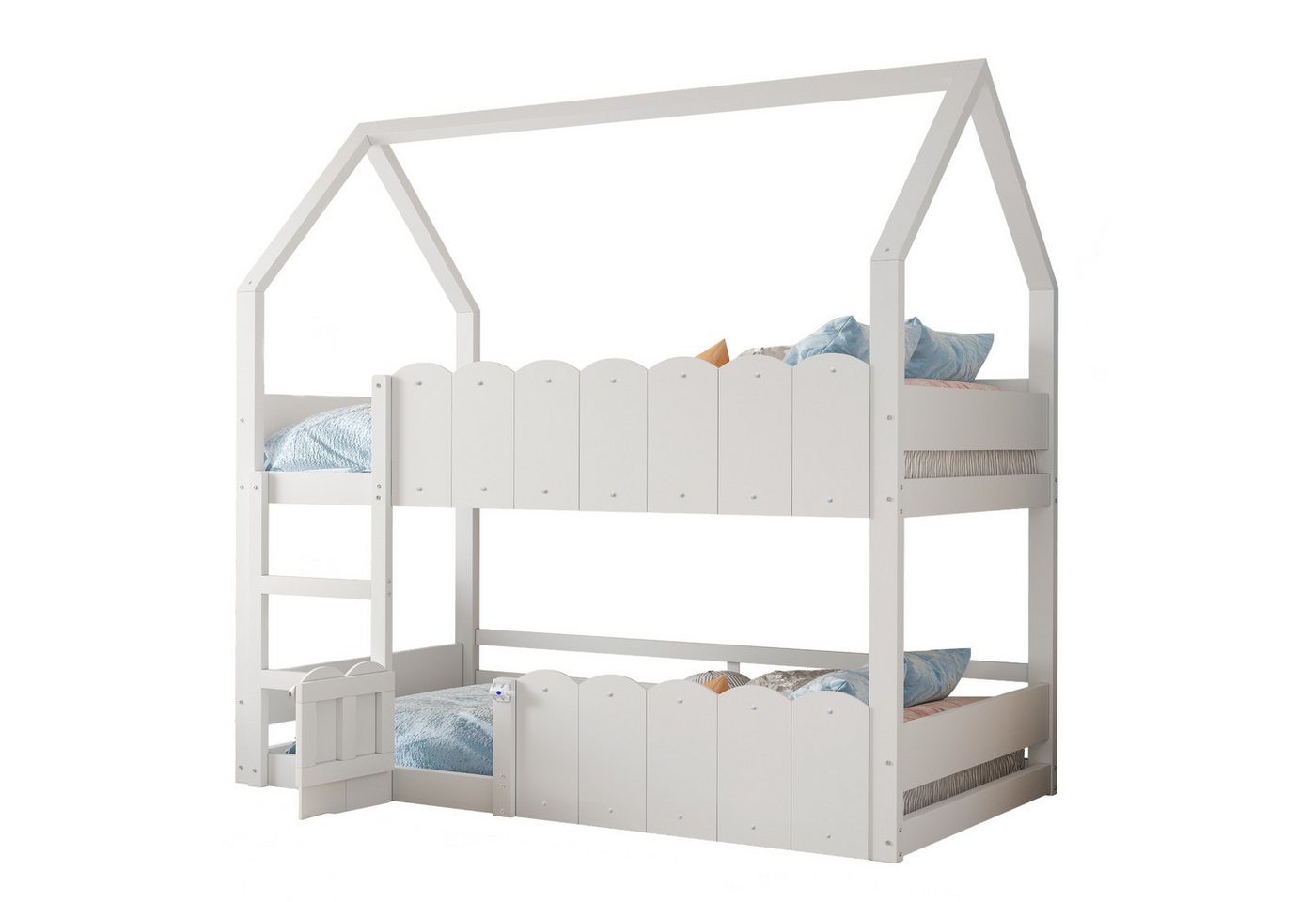 Fanttik Etagenbett Kinder 90*200 cm (Set, Etagenbett in Loft-Design), Hausförmiges Design mit erhöhten Sicherheitsgeländern. von Fanttik