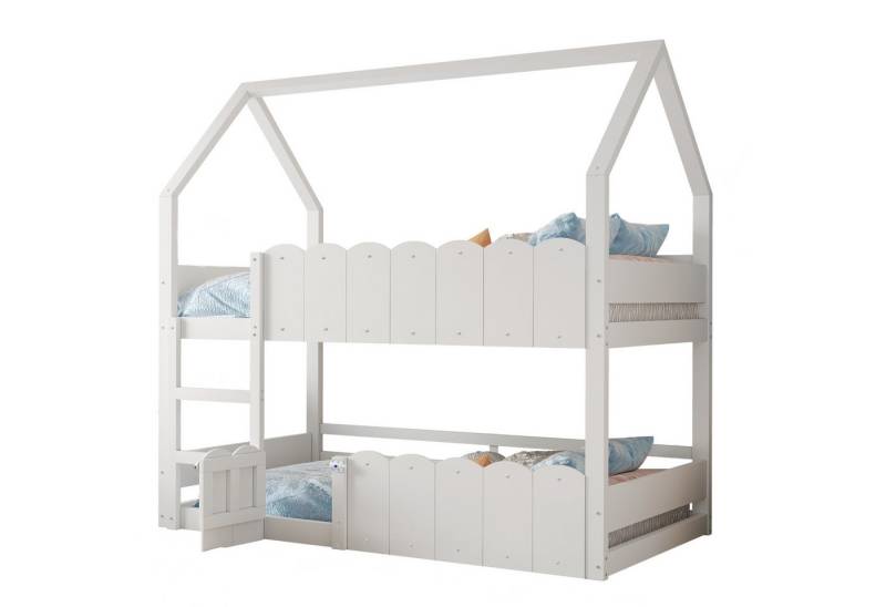 Fanttik Etagenbett Kinder 90*200 cm (Set, Etagenbett in Loft-Design), Hausförmiges Design mit erhöhten Sicherheitsgeländern. von Fanttik