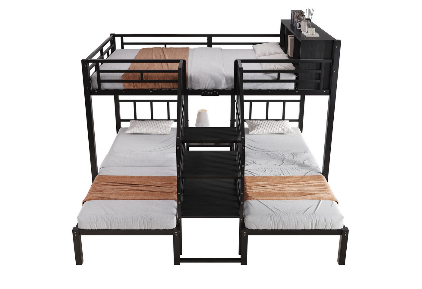 Fanttik Etagenbett mit drei Schlafplätzen, Bequeme Treppe mit Handläufen (Set, Bett), 2 Liegeflächen, mit Leiter, oberes bett mit stauraum von Fanttik