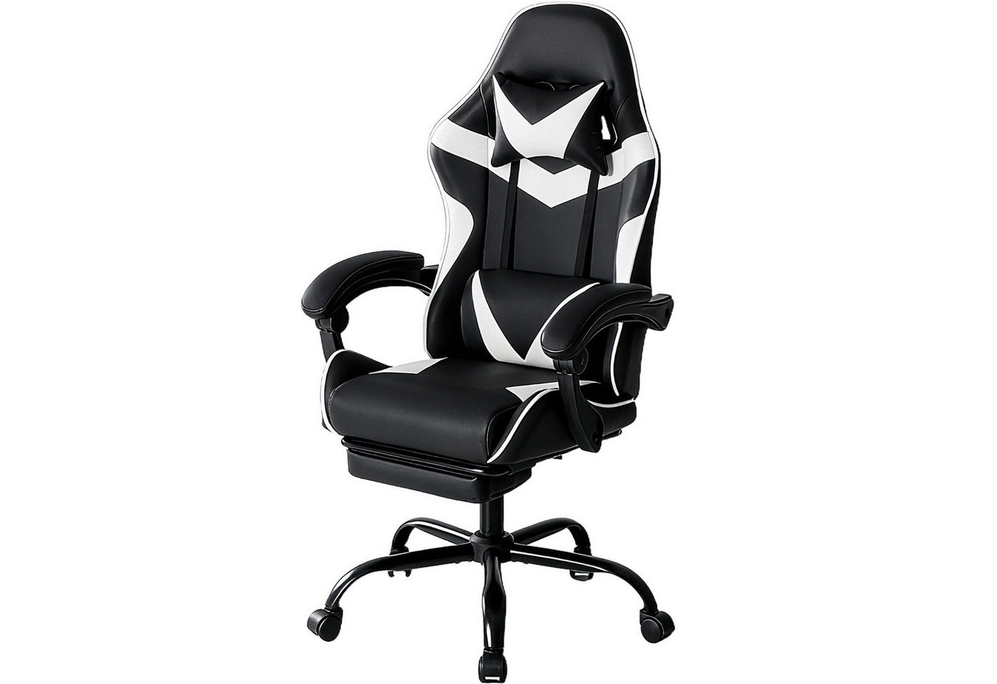 Fanttik Gaming-Stuhl Gaming Stuhl, Bürostuhl Ergonomisch mit Fußstütze, Kopfstütze und Lordosenstütz, 10 cm Höhenverstellung von Fanttik