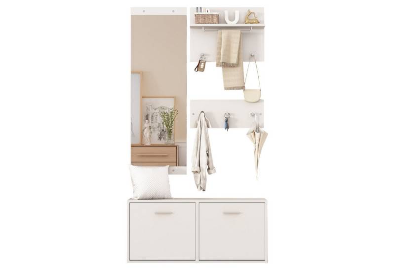 Fanttik Garderoben-Set Garderoben-Set 4-teilig Garderobenschrank Flurmöbel Kleiderständer Set, (4 set, bestehend aus Garderobenschrank mit Spiegel), mit Spiegel, 2 Hutablage und Schuhschrank Flurgarderoben Set von Fanttik