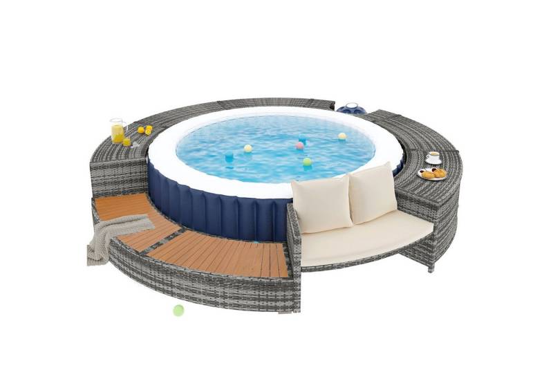 Fanttik Gartenlounge-Set Garten-Lounge-Set mit runder Couch, Gartenmöbel-Set, (mit verstellbaren Füßen, inklusive Kissen), für Whirlpool und Pool, Möbel für Terrasse, Garten oder Poolbereich von Fanttik