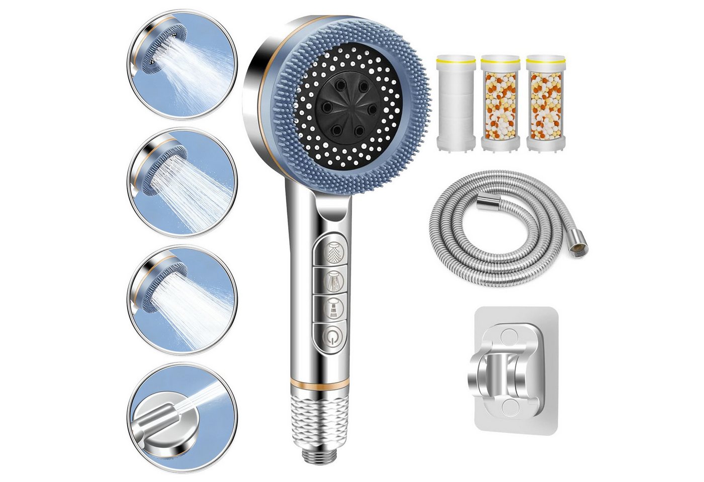 Fanttik Handbrause Duschkopf mit Schlauch, Filter und Halterung ohne bohren, Wassersparender Handbrause Hochdruck, Duschkopf mit 4 Strahlarten Fanttik Handbrause Duschkopf mit Schlauch, Filter und Halterung ohne bohren, Wassersparender Handbrause Hochdruck, Duschkopf mit 4 Strahlarten von Fanttik