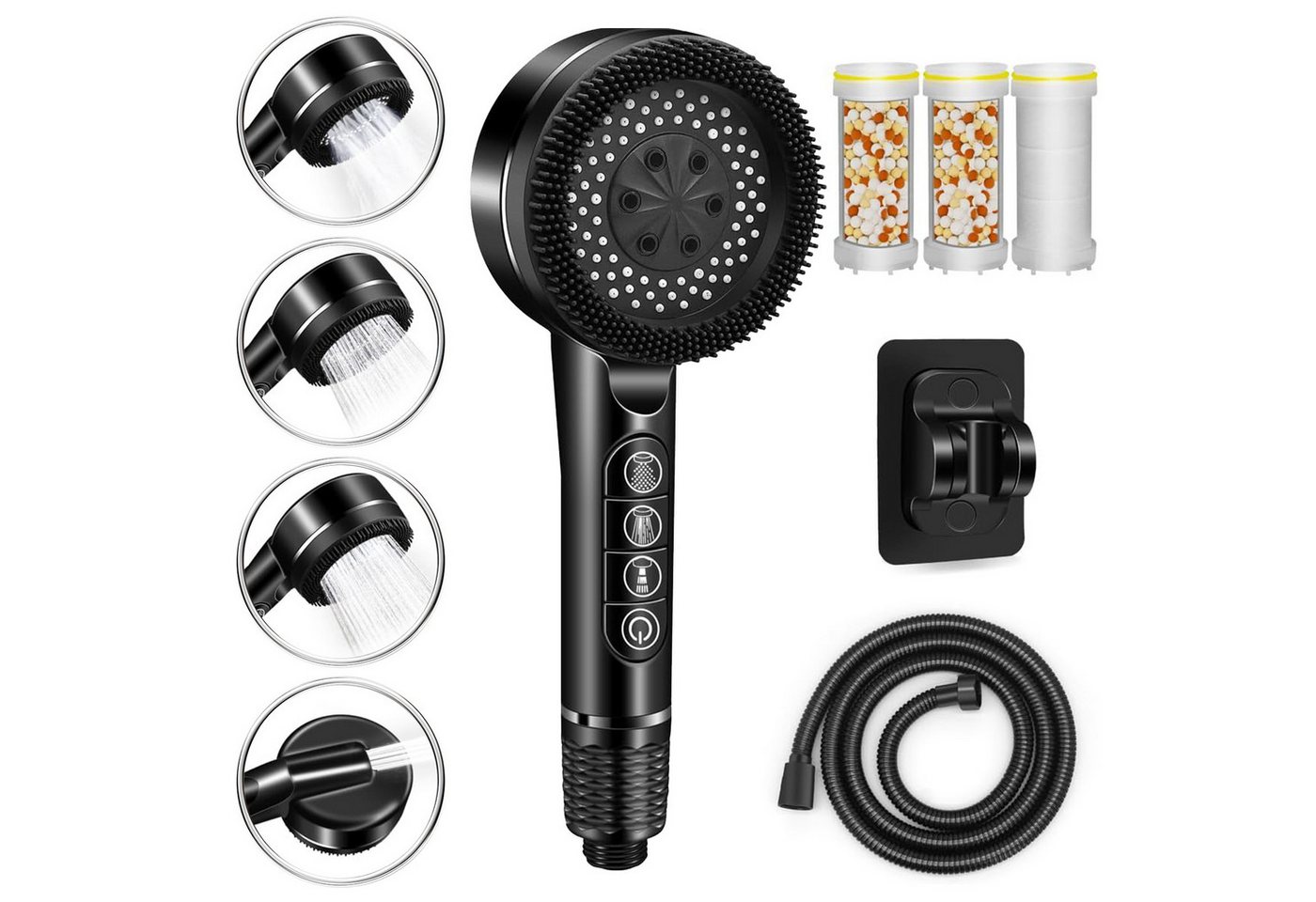 Fanttik Handbrause Duschkopf mit Schlauch, Filter und Halterung ohne bohren, Wassersparender Handbrause Hochdruck, Duschkopf mit 4 Strahlarten Fanttik Handbrause Duschkopf mit Schlauch, Filter und Halterung ohne bohren, Wassersparender Handbrause Hochdruck, Duschkopf mit 4 Strahlarten von Fanttik