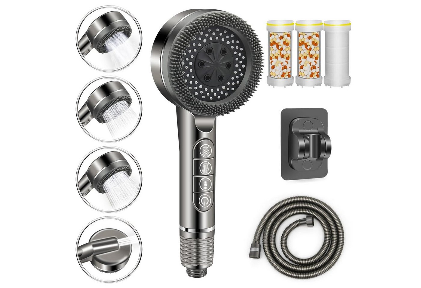 Fanttik Handbrause Duschkopf mit Schlauch, Filter und Halterung ohne bohren, Wassersparender Handbrause Hochdruck, Duschkopf mit 4 Strahlarten Fanttik Handbrause Duschkopf mit Schlauch, Filter und Halterung ohne bohren, Wassersparender Handbrause Hochdruck, Duschkopf mit 4 Strahlarten von Fanttik