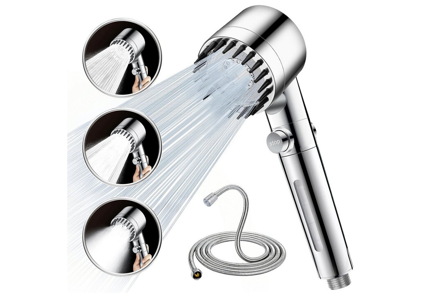 Fanttik Handbrause Duschkopf mit Schlauch und Filter, Chromfarben Wassersparend Hochdruck Duschkopf mit 3 Strahlarten Fanttik Handbrause Duschkopf mit Schlauch und Filter, Chromfarben Wassersparend Hochdruck Duschkopf mit 3 Strahlarten von Fanttik