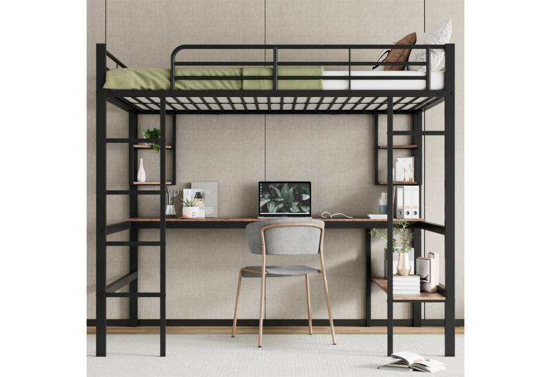 Fanttik Hochbett Kinder Bettgestell, Ohne Matratze Metallbett mit Schreibtisch von Fanttik