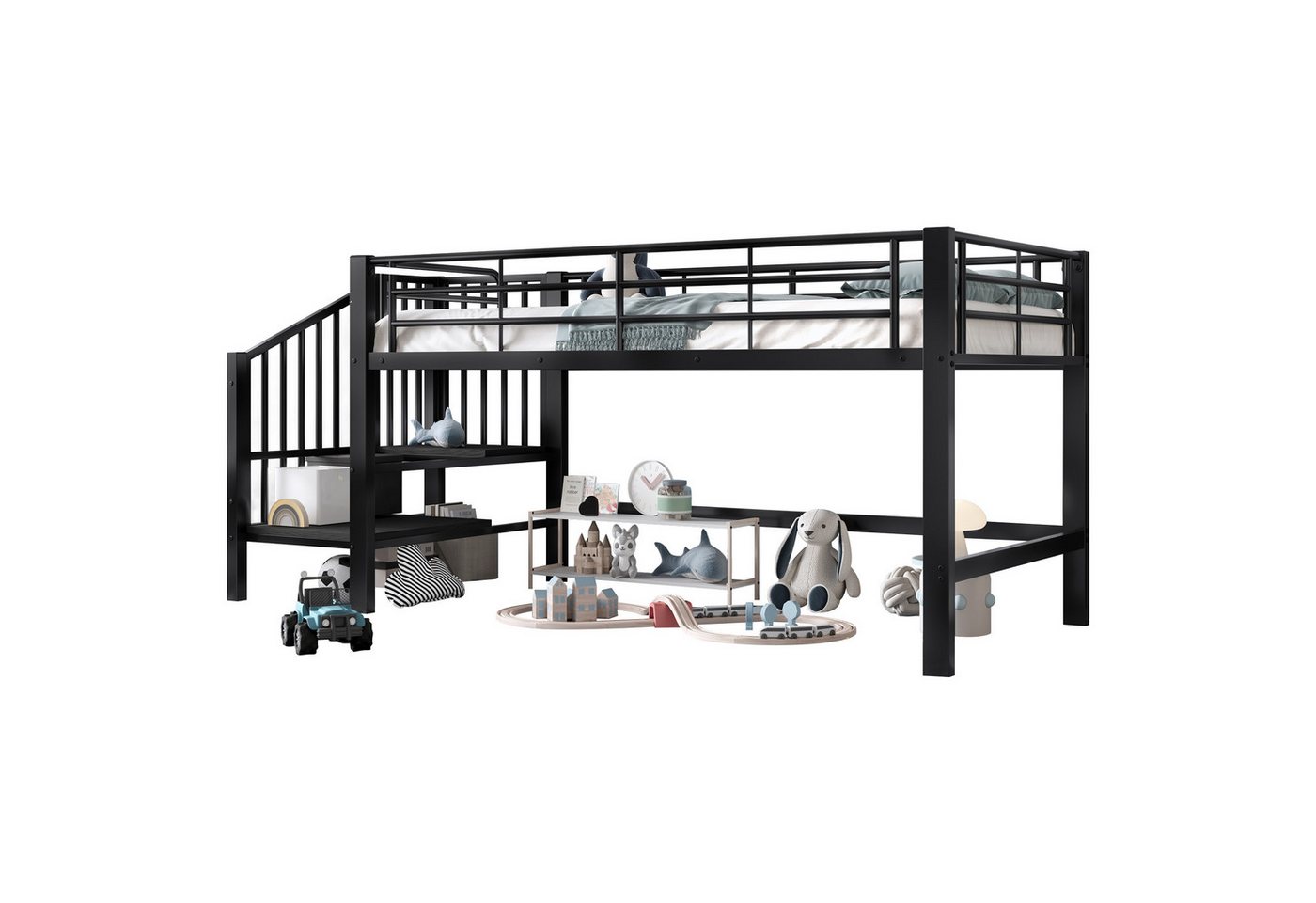 Fanttik Hochbett mit Stauraumtreppe (Set, Bett) erschiedene Ausführungen wahlweisemit Matratze von Fanttik