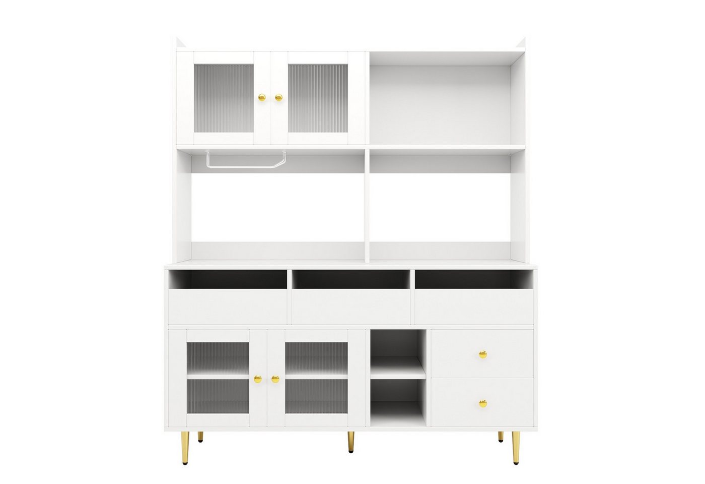 Fanttik Hochschrank Hochschrank Restaurant-Hochschrank mit Changhong-Glastür, (145 x 39 x 171 cm mit Weinglasregal, mehrschichtigem Stauraum) moderner Küchenschrank,Buffet,Sideboard, Schubladen,offener Stauraum von Fanttik