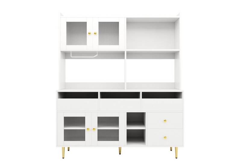 Fanttik Hochschrank Hochschrank Restaurant-Hochschrank mit Changhong-Glastür, (145 x 39 x 171 cm mit Weinglasregal, mehrschichtigem Stauraum) moderner Küchenschrank,Buffet,Sideboard, Schubladen,offener Stauraum von Fanttik