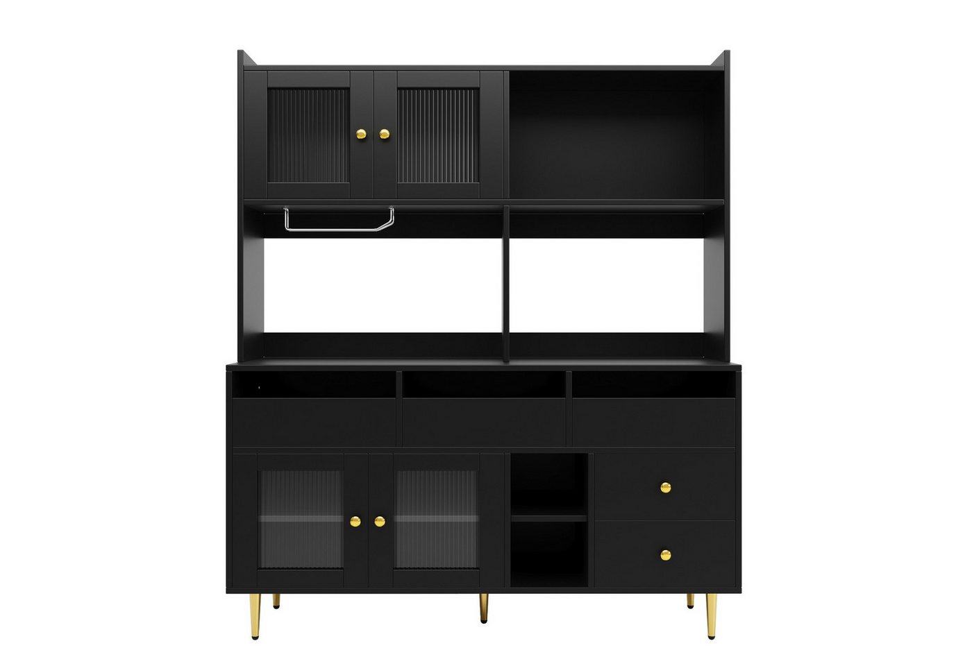 Fanttik Hochschrank Hochschrank Restaurant-Hochschrank mit Changhong-Glastür, (145 x 39 x 171 cm mit Weinglasregal, mehrschichtigem Stauraum) moderner Küchenschrank,Buffet,Sideboard, Schubladen,offener Stauraum von Fanttik