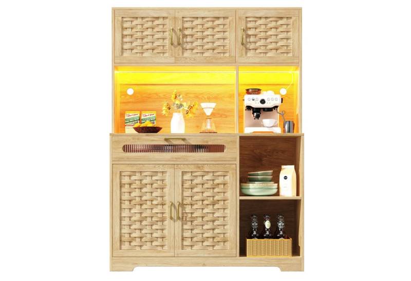 Fanttik Hochschrank Küchenschrank,Esszimmerschrank mit LED-Beleuchtung (Set, 1er Set) Hochschränke fürs Wohnzimmer(120×40×180cm) von Fanttik