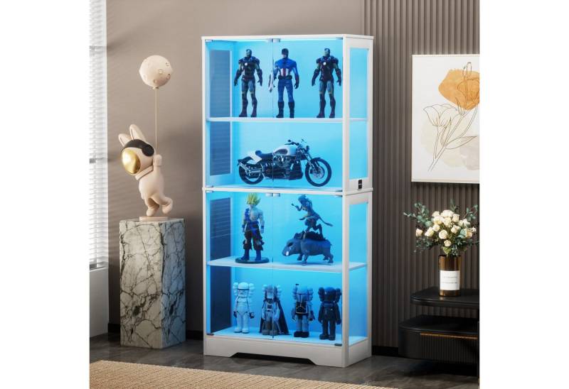 Fanttik Hochschrank Vitrinen mit Intelligente Sensorik und 4-Lagen und LED Beleuchtung (Set, 1er Set) Glasvitrine mit Stauraum, LED-Beleuchtung und intelligenten Sensoren von Fanttik