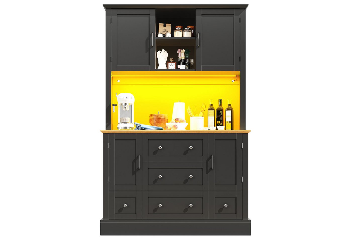 Fanttik Hochschrank mit 4 Türen, Hochschrank Buffetschrank mit LED-Beleuchtung (Set, 1er Set) App-Steuerung (115×40×180cm), Küchenvitrine mit Musik-Lichtfunktion von Fanttik