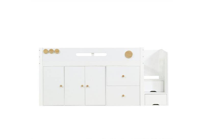 Fanttik Jugendbett Hochbett, Kinderbett mit Stauraumtreppe und Kleiderschrank, Hausbett von Fanttik