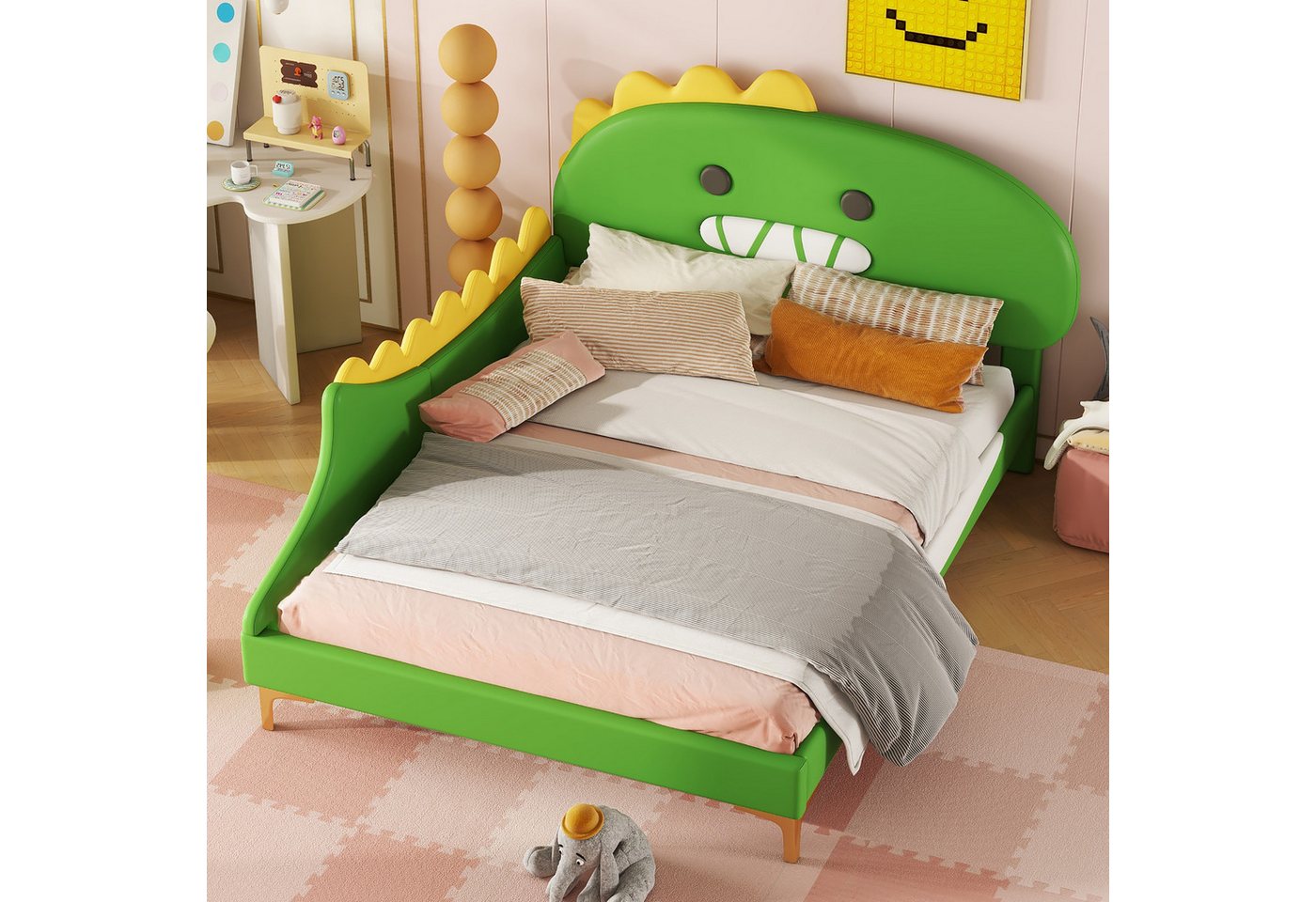 Fanttik Kinderbett Kinderbett, Cartoon Dinosaurier Form, Flachbett von Fanttik