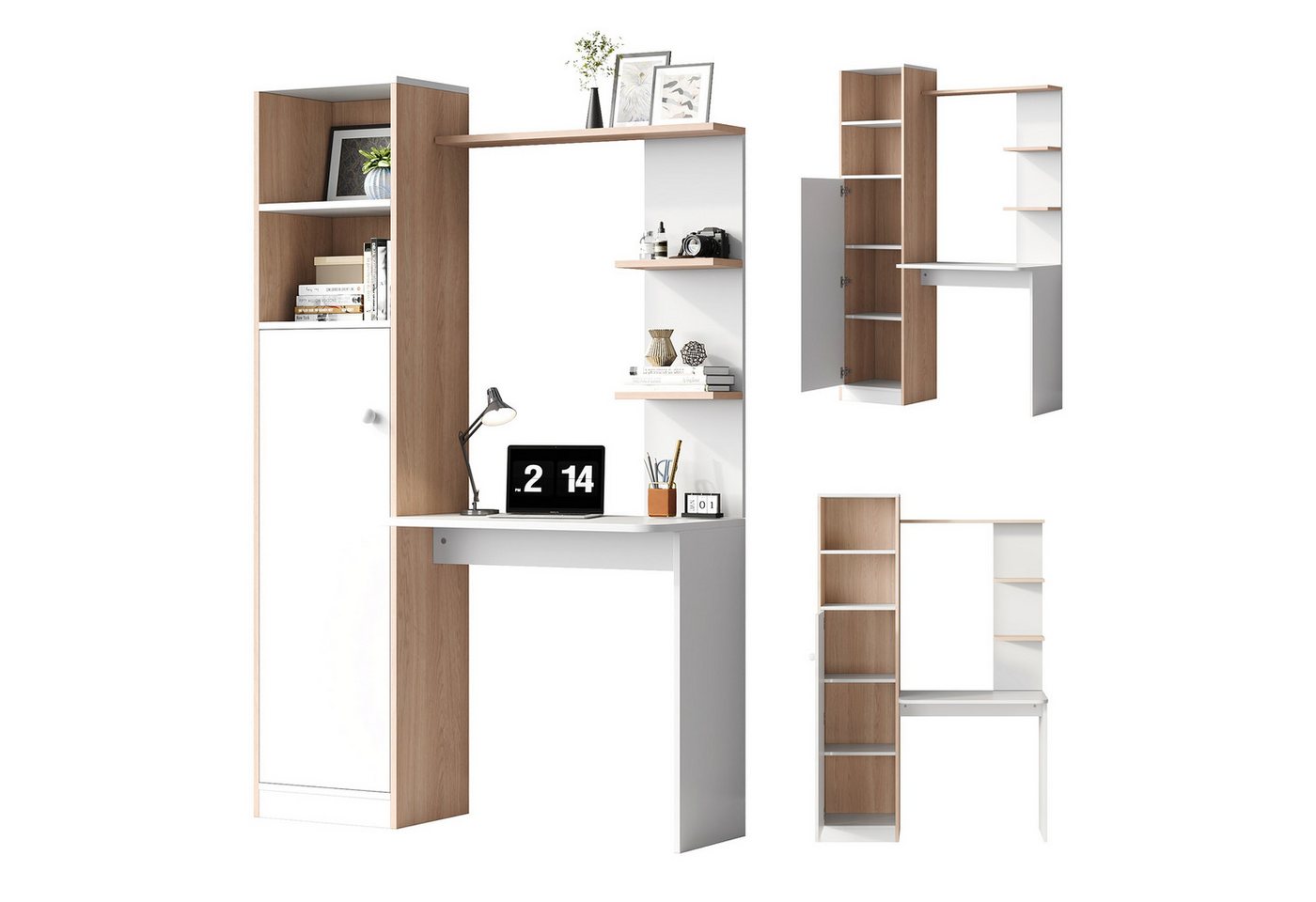Fanttik Kinderschreibtisch Schreibtisch mit Aufbewahrung 123,5x45x168,5 cm (2 set, 2er Set), unterer Schrank mit Türen und oberes offenes Regal von Fanttik
