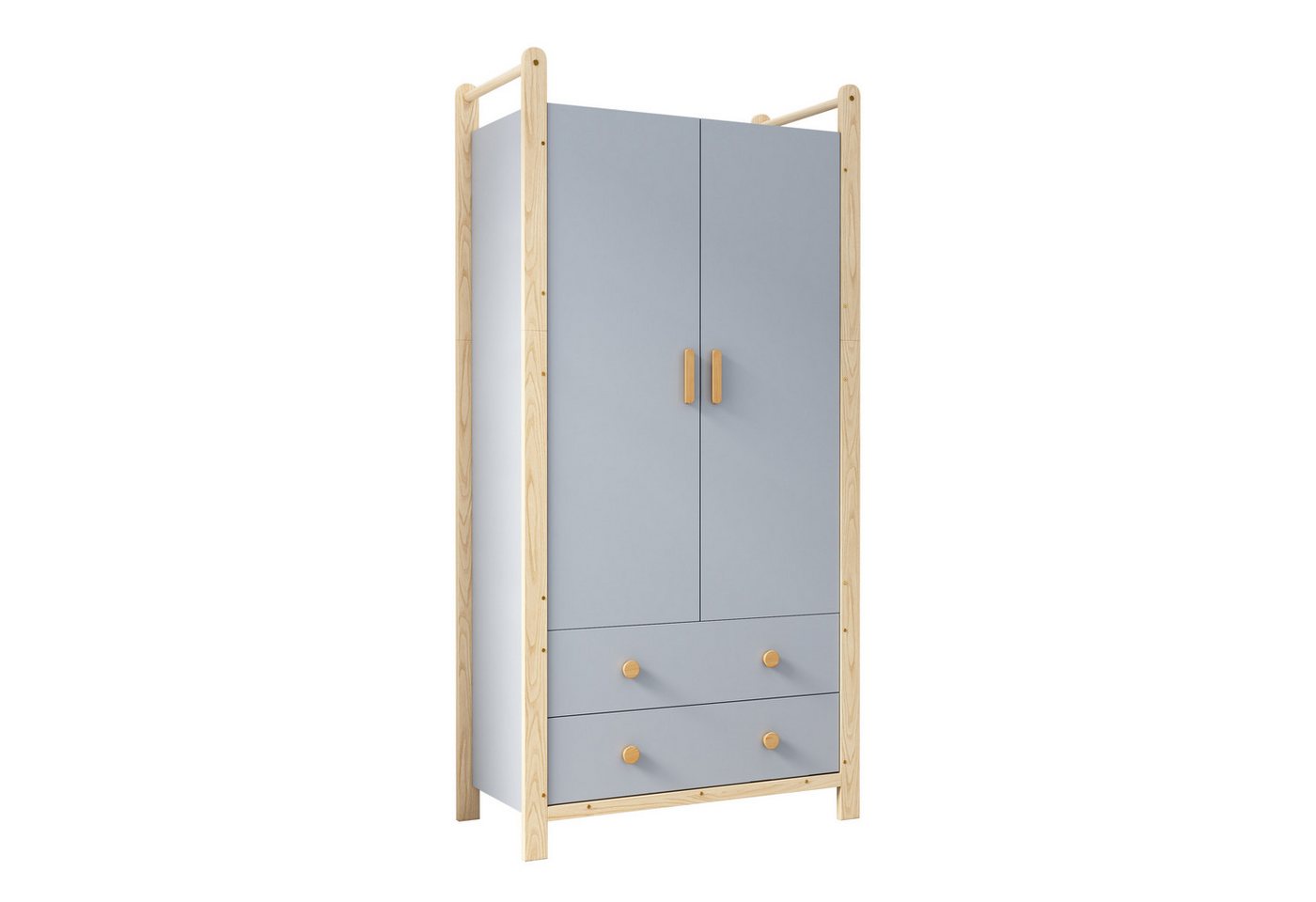 Fanttik Kleiderschrank Drehtürenschrank Kleiderschrank Schrank Garderobe (Set) 2-türiger Kleiderschrank Kleiderschrank mit Kleiderstange 2 Schubladen von Fanttik