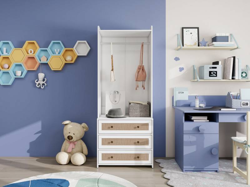 Fanttik Kleiderschrank Kleiderschrank breit mit 3 Schubladen und Kleiderstange (1 Set, 1er Set) von Fanttik