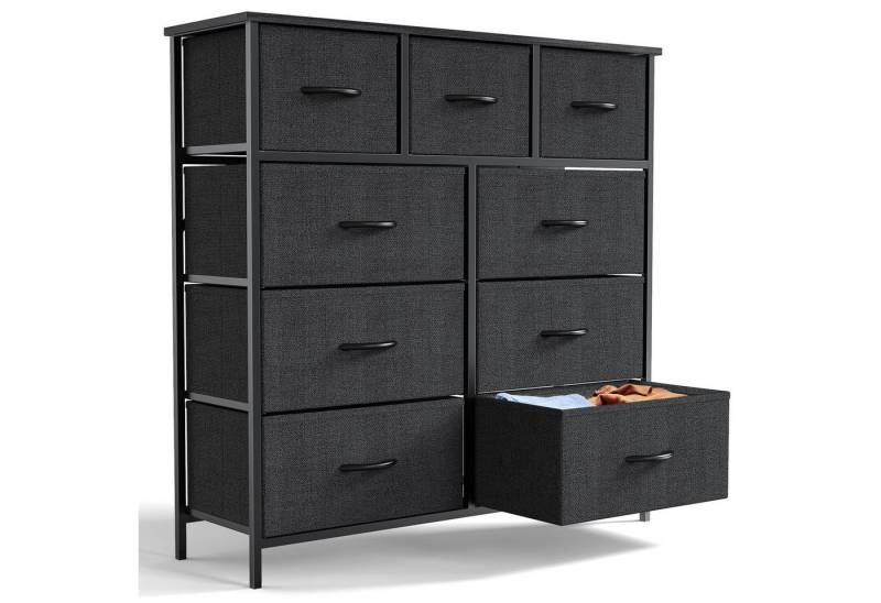 Fanttik Kommode 9 Schubladen Schubkastenkommode Stoff Sideboard Mehrzweckschrank (Aufbewahrung von Kinder- und Erwachsenenkleidung, mit Metallgestell Schubladen aus Stoff, Sideboards mit Holzplatte, leicht zu ziehendem Griff Große Kapazität), Aufbewahrungsschrank für Schlafzimmer Wohnzimmer, Kinderzimmer, Flur von Fanttik