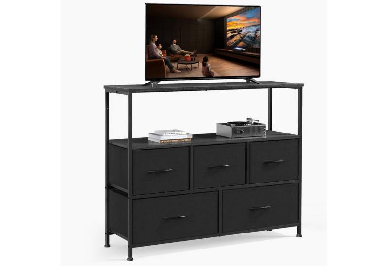 Fanttik Kommode Schubkastenkommode mit 5 Schubladen Aufbewahrungsschrank Schlafzimmer (Ein Schrank), TV-Schrank, Schrankkommode aus Stoff mit Metallrahmen Schrank von Fanttik