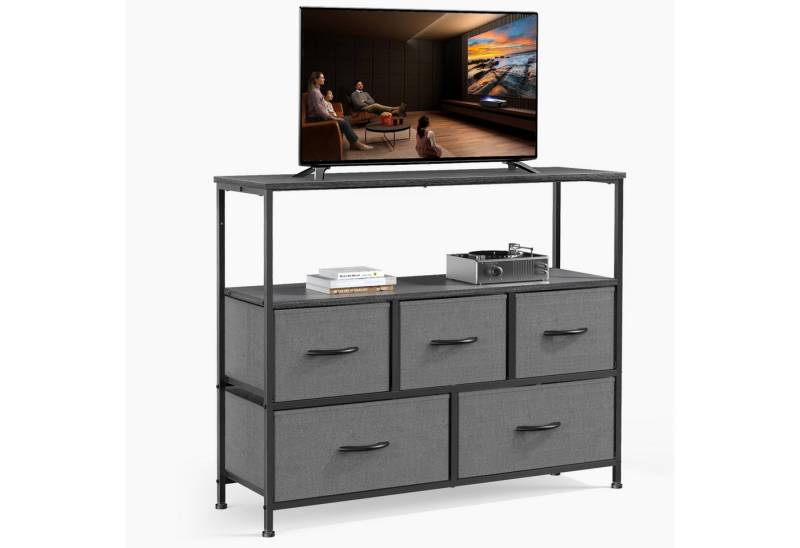 Fanttik Kommode Schubkastenkommode mit 5 Schubladen Aufbewahrungsschrank Schlafzimmer (Ein Schrank), TV-Schrank, Schrankkommode aus Stoff mit Metallrahmen Schrank von Fanttik