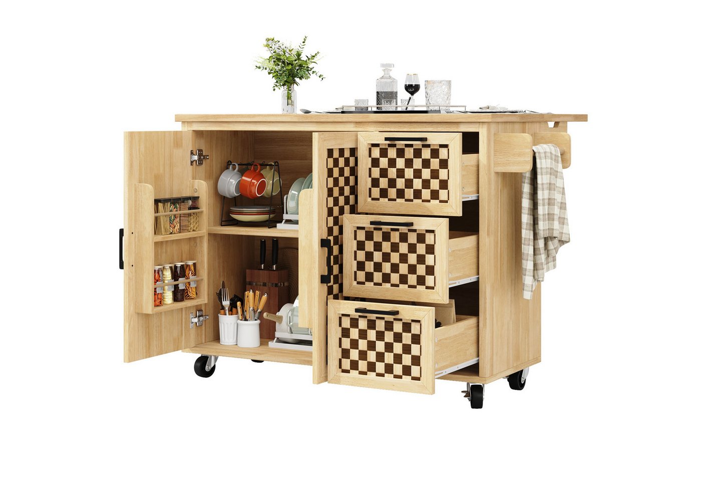 Fanttik Küchenzeile Küchenschrank Servierwagen Küchenwagen Speisewagen Regal, (Set), mit E-Geräten, Breite 130cm von Fanttik