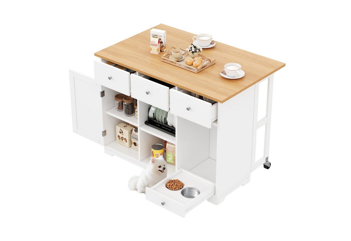 Fanttik Küchenzeile mit ausziehbarer Arbeitsplatte, Würzregal, Haustierfressbereich, (Set) von Fanttik