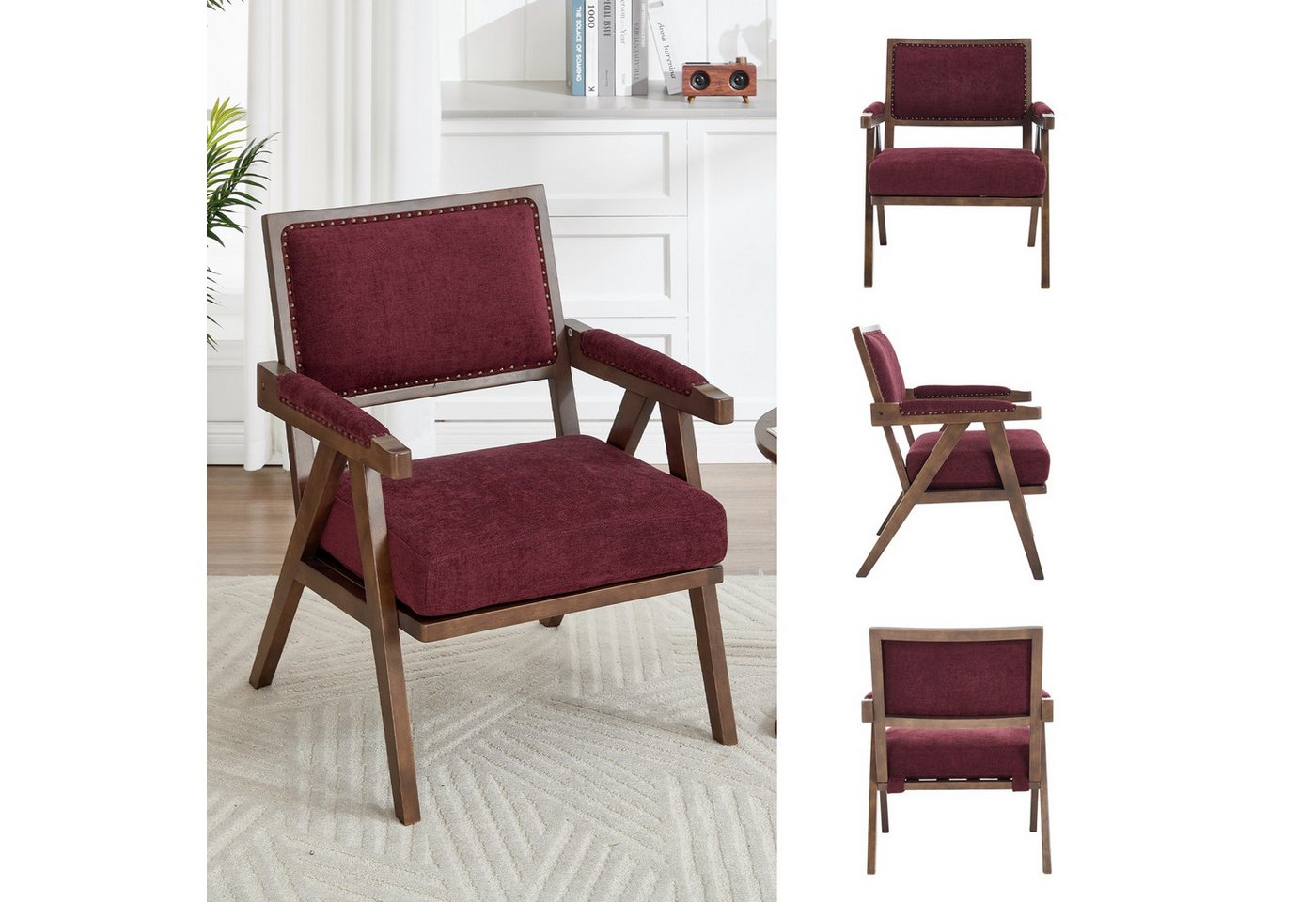 Fanttik Loungesessel Relaxsessel Einzelner Sofa sessel mit Armlehnen Holzrahmen (Mid-century modern fabric lounge chair, 1-St), Geeignet für Wohnzimmer/Schlafzimmer/Arbeitszimmer/Büro Dekoration von Fanttik