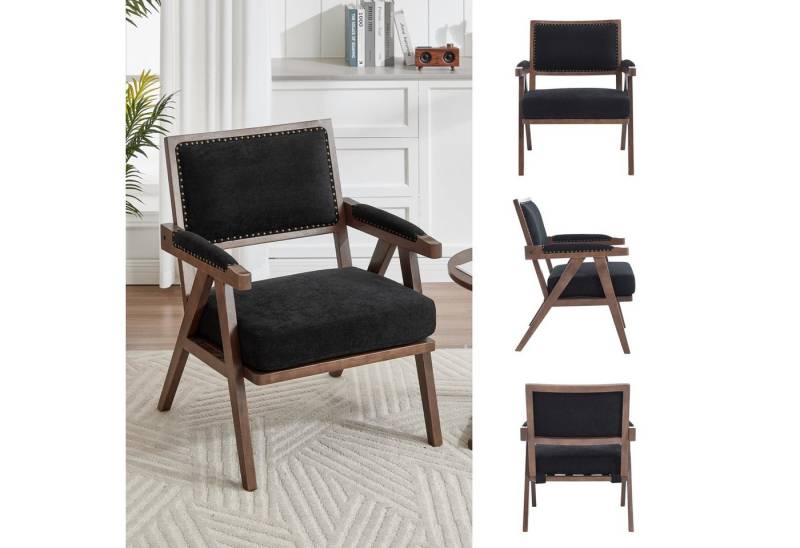 Fanttik Loungesessel Relaxsessel Einzelner Sofa sessel mit Armlehnen Holzrahmen (Mid-century modern fabric lounge chair, 1-St), Geeignet für Wohnzimmer/Schlafzimmer/Arbeitszimmer/Büro Dekoration von Fanttik