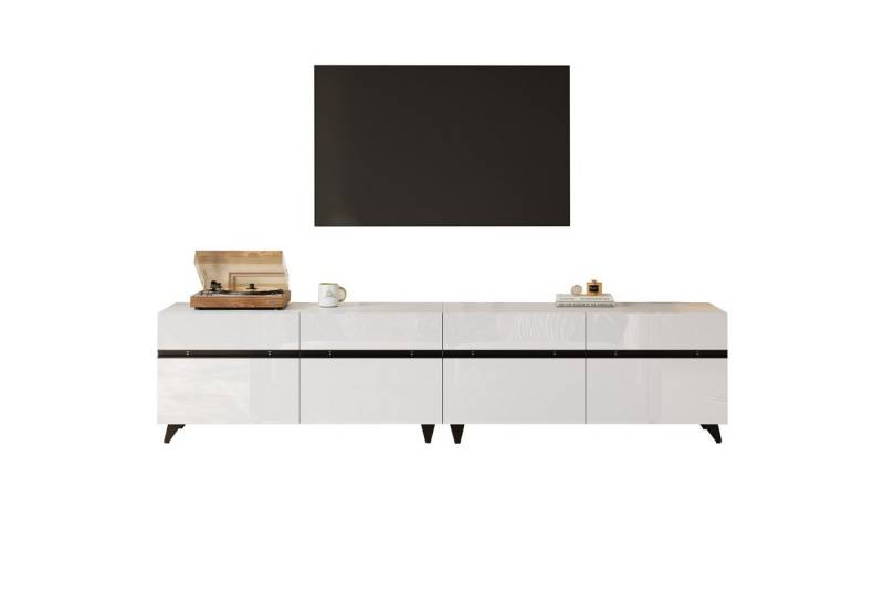 Fanttik Lowboard Fernsehschrank, Hochglanz-TV-Schrank, Geeignet für 80-Zoll-Fernseher (Set, 1 Fernsehschrank), mit 4 Schränken und verstellbaren Trennwänden,Wohnzimmerschrank von Fanttik