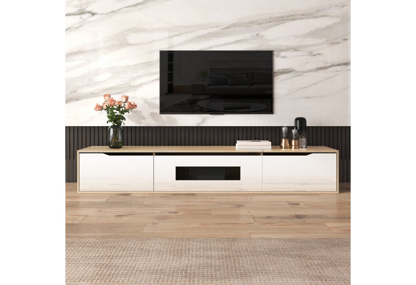 Fanttik Lowboard Hochglanz-TV-Schrank,stehend und hängend TV Möbel 180*30*35cm, Fernseher schrank mit farbwechselndem LED-Licht, griffloses TV-Board Fanttik Lowboard Hochglanz-TV-Schrank,stehend und hängend TV Möbel 180*30*35cm, Fernseher schrank mit farbwechselndem LED-Licht, griffloses TV-Board von Fanttik