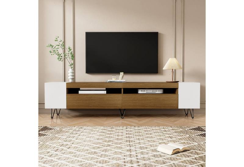 Fanttik Lowboard TV-Schrank mit 2 Schubladen, TV-Möbel mit Seitlicher Stauraum 180cm, Modernes griffloses TV-Board, Weiß und Holzoptik, Aufbewahrungsschrank von Fanttik