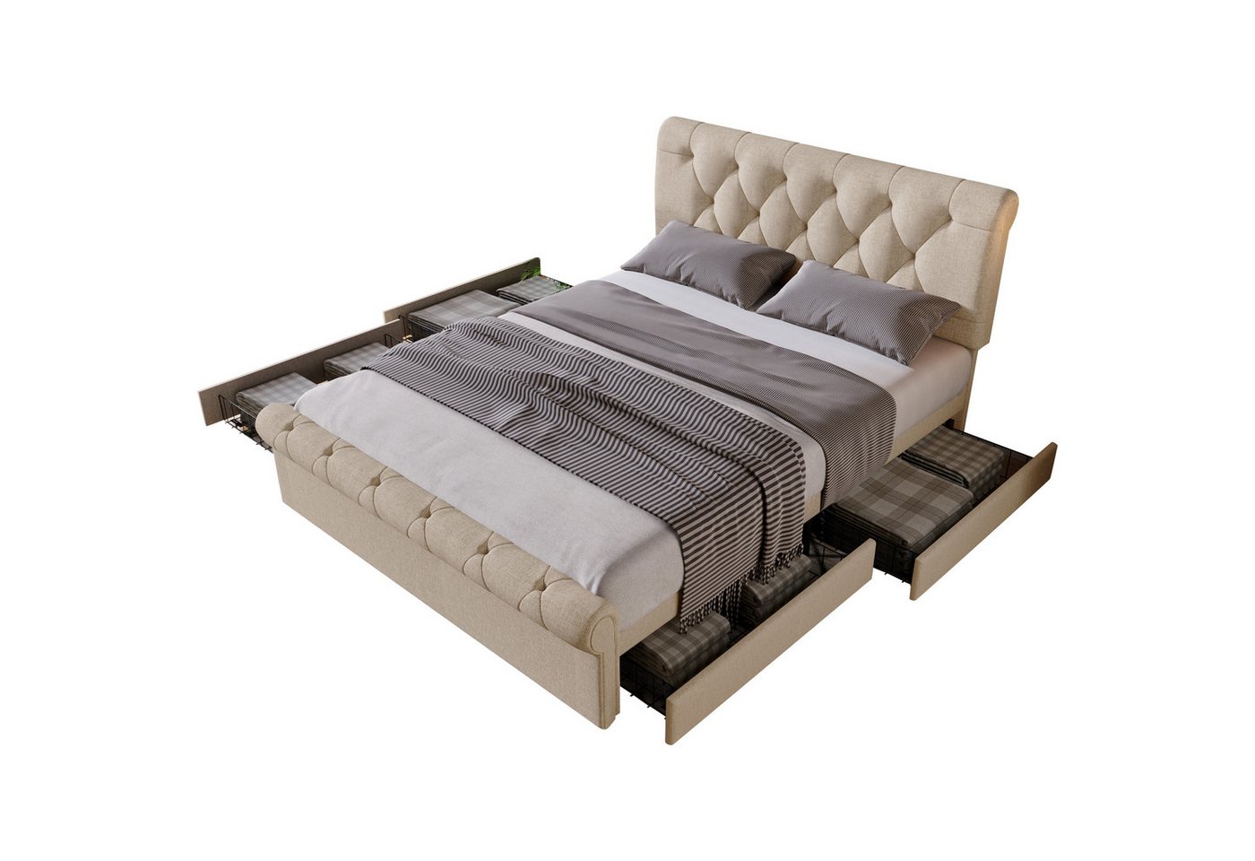 Fanttik Polsterbett 140x200 cm mit Stauraum und Höhenverstellbarem Kopfteil (Set, Bett), Hausbett von Fanttik