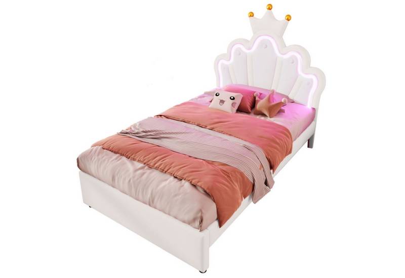 Fanttik Polsterbett Doppelbett mit LED Licht Prinzessinnenbett in Kronenform, (Bett mit 2 Schubladen, Verstellbares Kopfteil), 90 x 200 cm,140 x200 cm,Ferngesteuertes Ambientelicht, Ohne Matratze von Fanttik